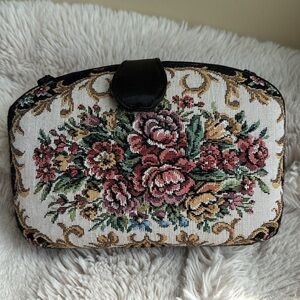 La Regale  Victorian Embroidery vintage floral clutch with magnetic snap, black